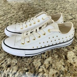 Women’s Converse CTAS OX 561684C White Leather with Gold Studs
